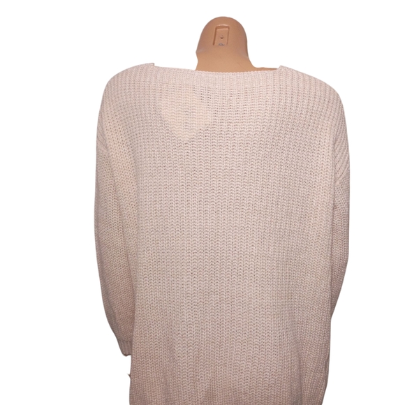 Cozy Casual Cream V-Neck Sweater with Lace-Up Front - Picture 3 of 7